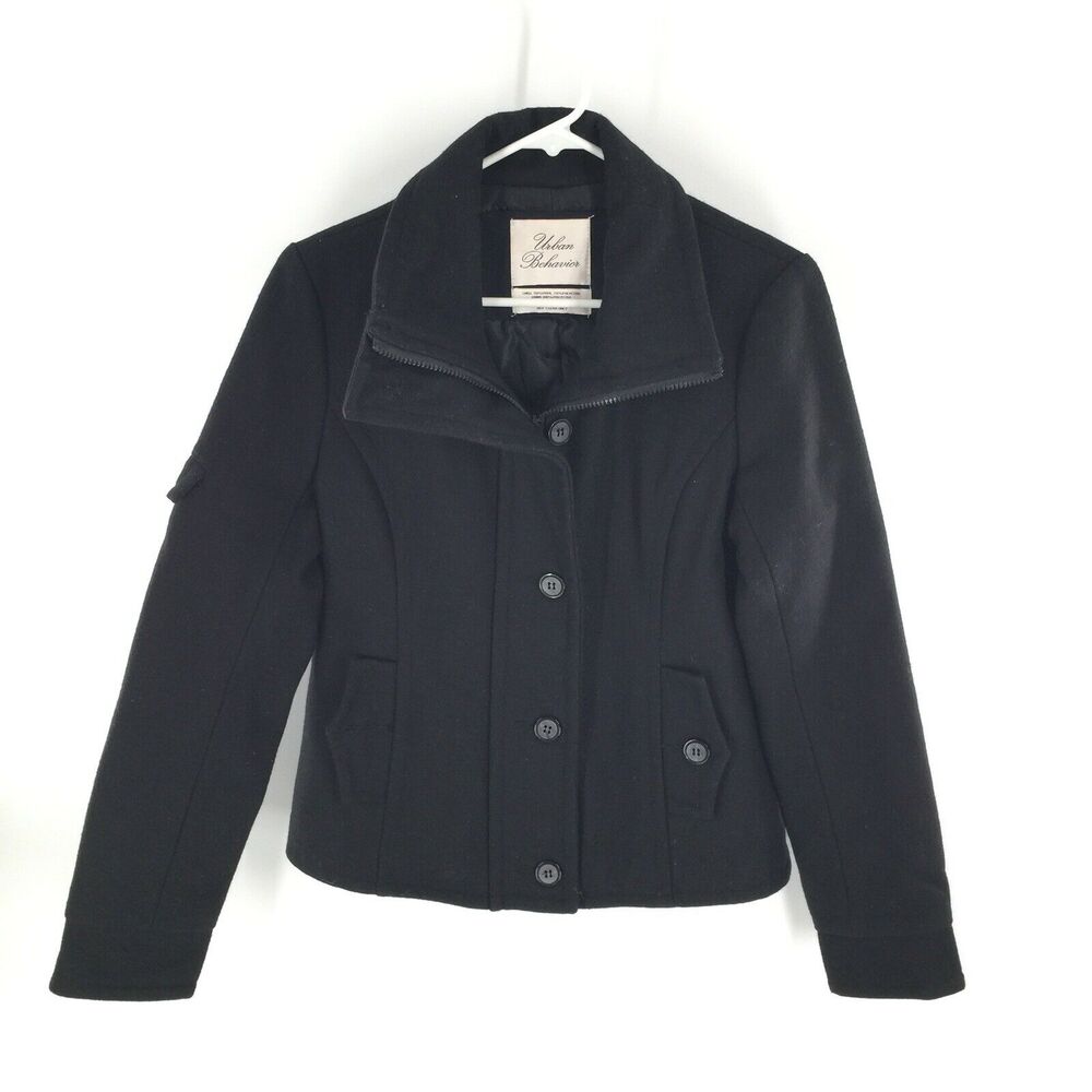 Urban Behavior Wool Blend Coat Size Medium Womens Solid Black Jacket Casual M